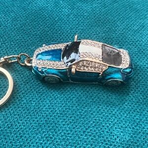 Blue Car Keychain with Rhinestones